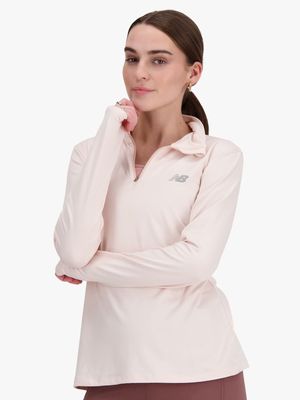 Womens New Balance Spacedye 1/4 Zip Pink Top