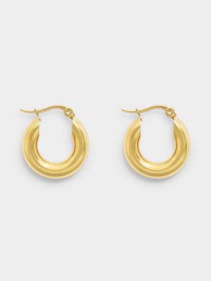 Stainless Steel 18ct Gold Plated Waterproof 2cm Small Tube Hoops