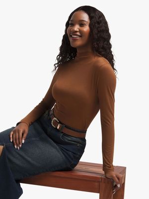 Women's Brown Turtleneck Top