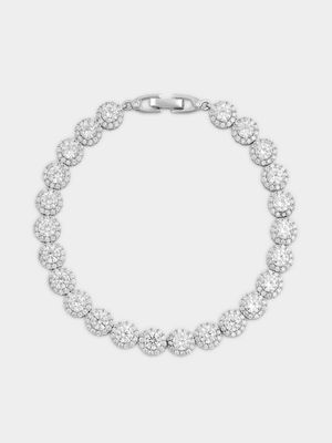 Sterling Silver Cubic Zirconia Vintage-Style Round Halo Bracelet