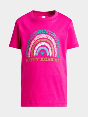 Younger Girl's Pink Graphic Print T-Shirt