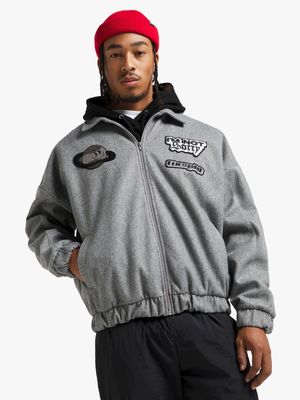 Men's Grey Melton Bomber Jacket