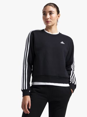 Womens adidas 3-Stripe Black Sweat Crew Top