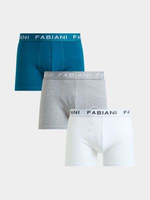 Fabiani Men's 3-Pack Contrast Elastic Teal/Orange/Grey Trunks