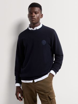 Fabiani  Men's Textured Navy Crew Neck