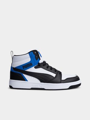 Mens Puma Rebound V6 White/Blue/Black Sneakers