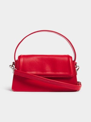 Women's Red Structured Top Handle Bag