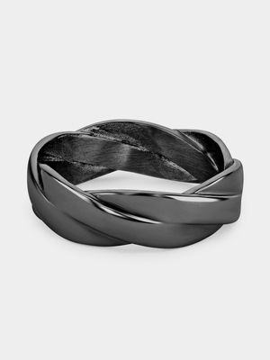 Stainless Steel Twisted Black Ring