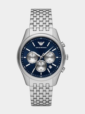 Emporio Armani Blue Dial Stainless Steel Chronograph Bracelet Watch