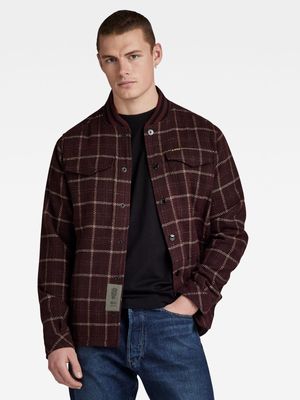 G-Star Men's Bomber Collar Maroon Check Overshirt