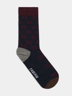 Fabiani Men's Navy/Burgundy Poppy Anklet Socks