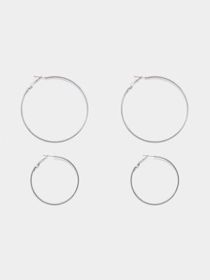 Jet Women's Silver 2 Pack Hoop Earring