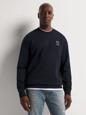 Fabiani Men's Luxe Crew Patch Navy Sweat Top