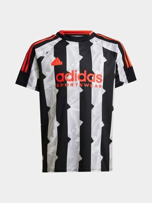 Boys adidas Hot Striped Black/Red Tee