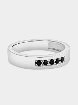 Sterling Silver Black Spinel Wedding Band