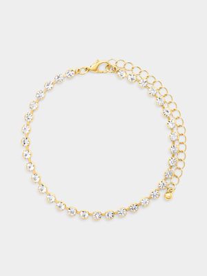 Gold Tone Spaced Stones Tennis Bracelet