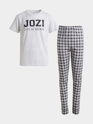 Jet Older Boys White/ Check Pyjama Set