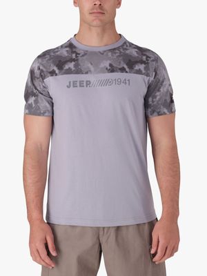 Men's Plus Jeep Grey Melan All Over Printed Fashion T-Shirt