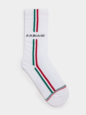 Fabiani Men's Tricolour Stripe White Anklet Socks