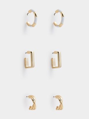 3 Pack Enamel Hoop Earrings