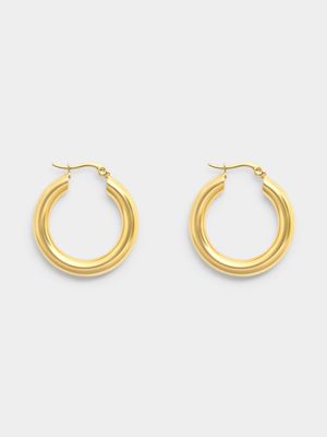 Stainless Steel 18ct Gold Plated Waterproof 3cm Tube Hoops