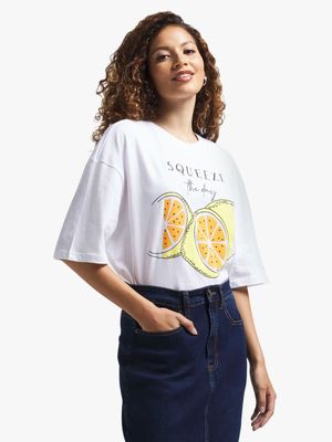 Jet Women's White Lemons Oversized T-Shirt