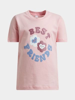 Younger Girl's Pink Graphic Print T-Shirt