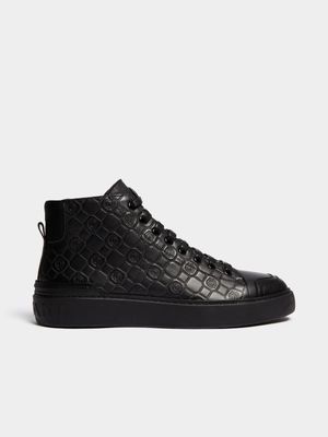 Fabiani Men's Monogram Leather Black Hi-Top Sneaker