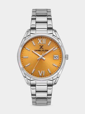 Daniel Klein Silver Plated Orange Dial Stainless Steel Bracelet Watch