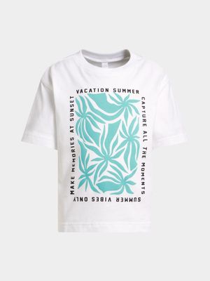 Younger Boy's White Graphic Print T-Shirt