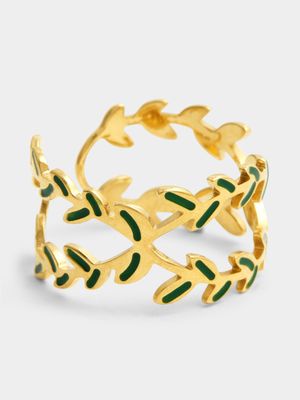 Stainless Steel Gold Tone Adjustable Double Leaf Ring