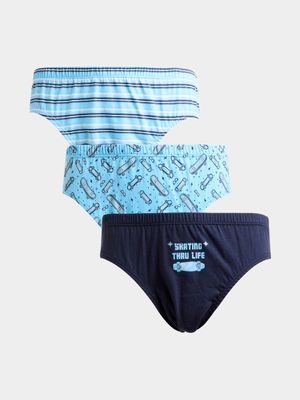 Jet Younger Boys Blue/Navy 3 Pack Skate Briefs