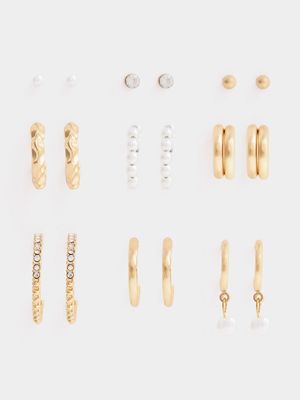 Women's Gold 9-Pack Textured Earrings Set