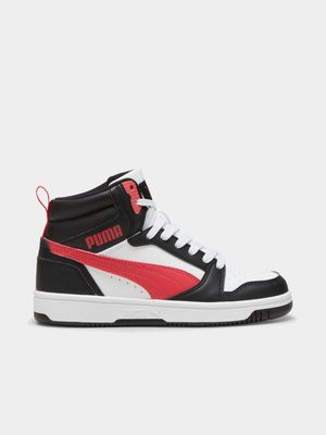 Junior Grade School Puma Rebound V6 Black/Red/White Mid Sneaker