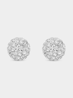 Yellow Gold Crystal Ball Studs Fine Earrings