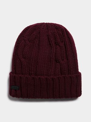 Men's Markham Cable Knit Burgundy Beanie