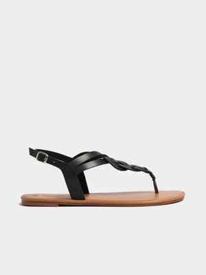 Women's Black Plaited Sandals