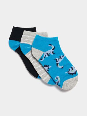 Boy's Blue & Grey 3-Pack Dino Socks