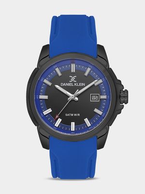 Daniel Klein Black Plated Blue Silicone Watch