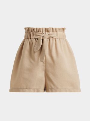 Older Girl's Natural Paperbag Shorts