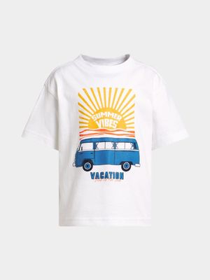 Younger Boy's White Graphic Print T-Shirt