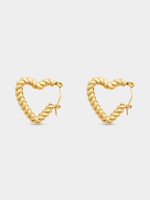 Stainless Steel 18ct Gold Plated Twisted Heart Hoops