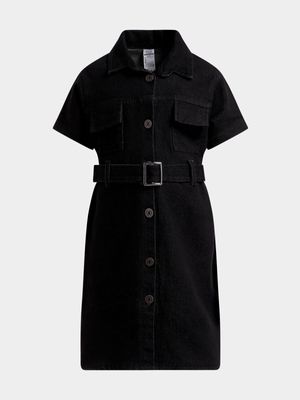 Jet Younger Girls Black Belted Denim Dress