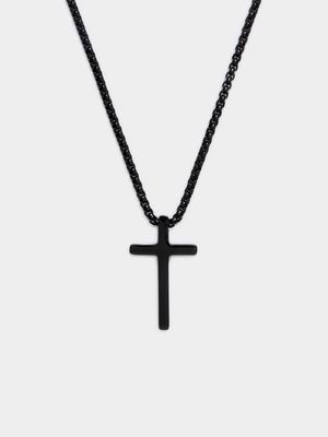 Gents Stainless Steel Black Cross Pendant on Chain