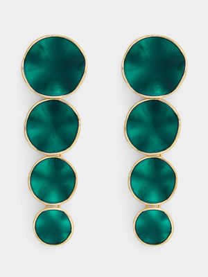 Gold & Green Statement Circle Drop Earrings