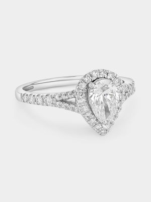 White Gold 1ct Lab Grown Diamond Pear Halo Ring