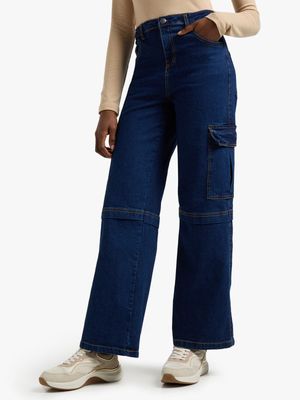 Jet Women's Dark Blue Cargo Denim Pants