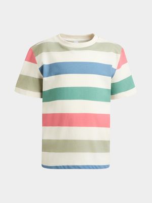 Older Boy's Green, Blue & Red Striped T- Shirt