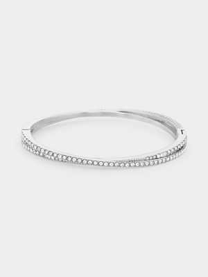 Tempo Jewellery Stainless Steel Cubic Zirconia Crisscross Bangle