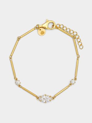 Gold Plated Sterling Silver Cubic Zirconia Long Link Bracelet